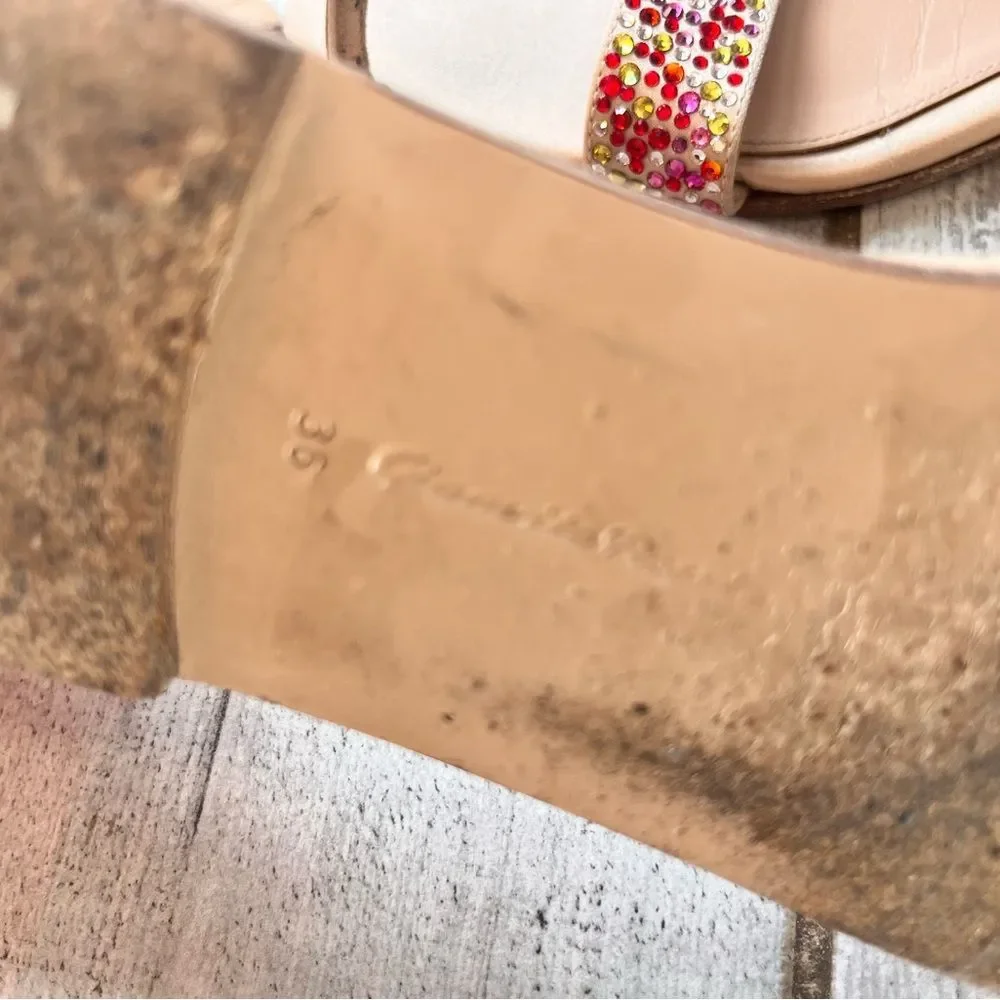 Gianvito Rossi Natural Raso Crystal Ankle Strap Sandals Euro 36/US 6